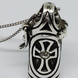 Sterling Silver Prayer Cross Rhinestone Capsule Keepsake Pendant Necklace